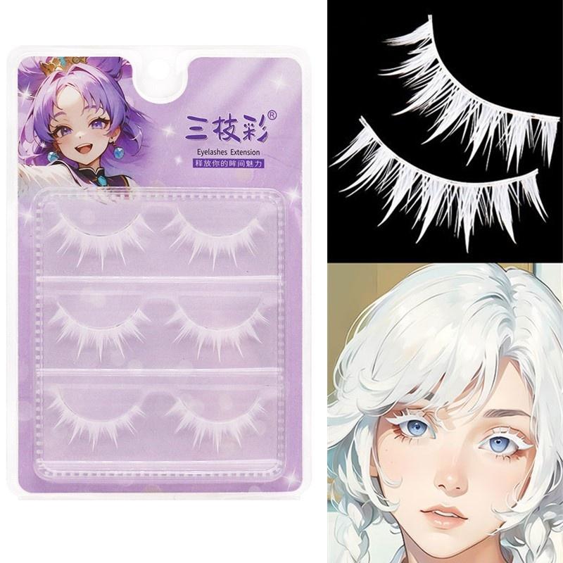 3 Pairs Cosplay White Eyelashe - Eyelash Extension Natural Look 评论和价格